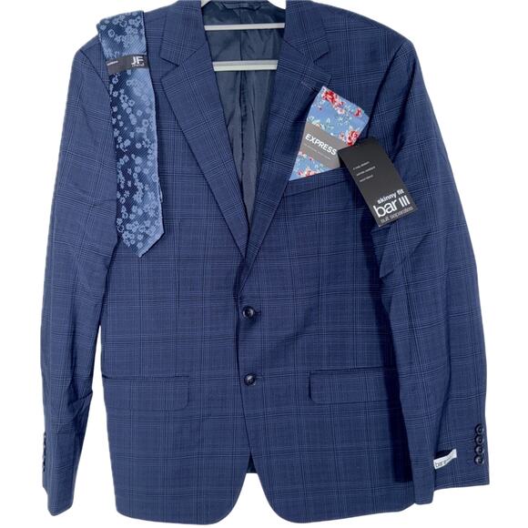 Bar III Suit Jacket Skinny Fit Wrinkle-Resistant Wool-Blend 42R Plaid Acess $475 - Picture 1 of 10